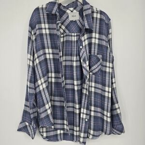 Rails blue pink plaid button down long sleeve shirt size Large